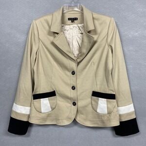 Vesti Blazer Long Sleeves Women’s 14 Tan & Black Button Up Stretch w/ Pockets